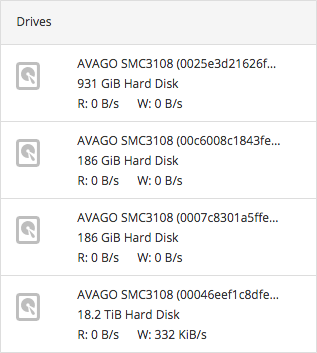 A list of drives attached to the server