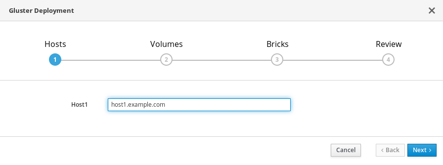 The Hosts tab of the single node deployment wizard