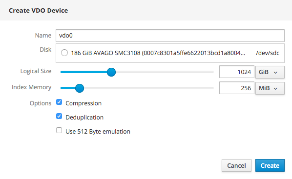 The Create VDO Device window