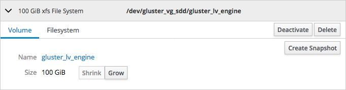 The logical volume summary with the Deactivate button showing