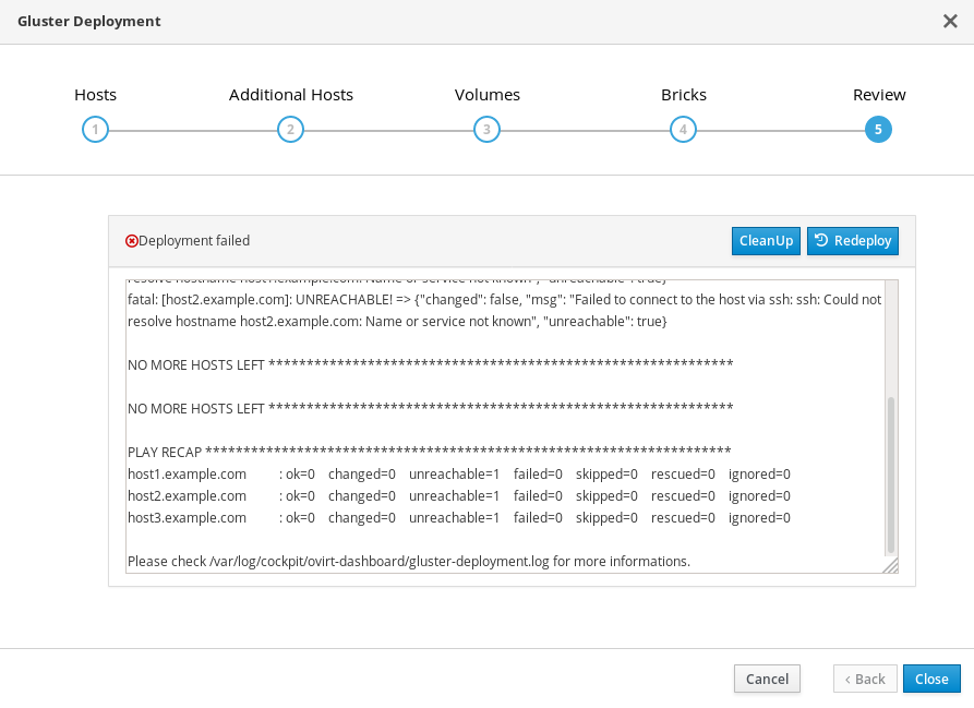 Example of failed storage deployment