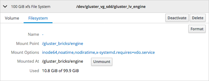 The Volume Group Overview page with a logical volume expanded