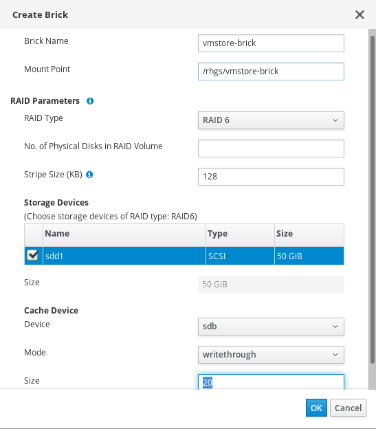 The Create Brick window in the Web Console