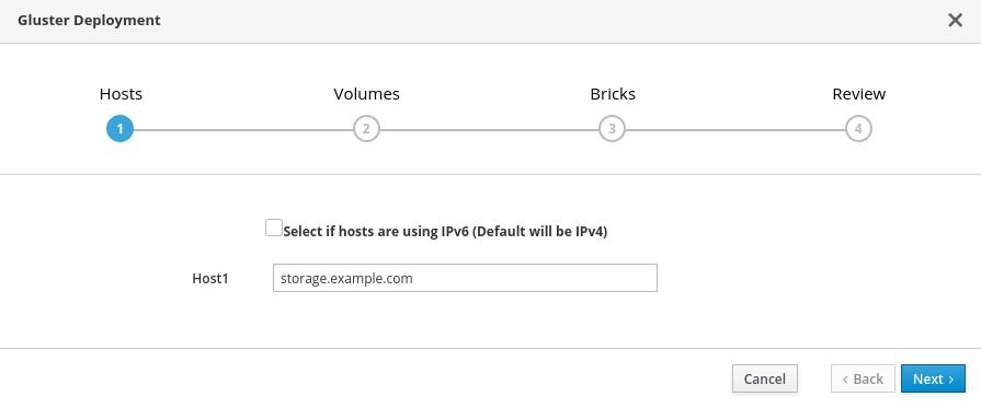 The Hosts tab of the single node deployment wizard