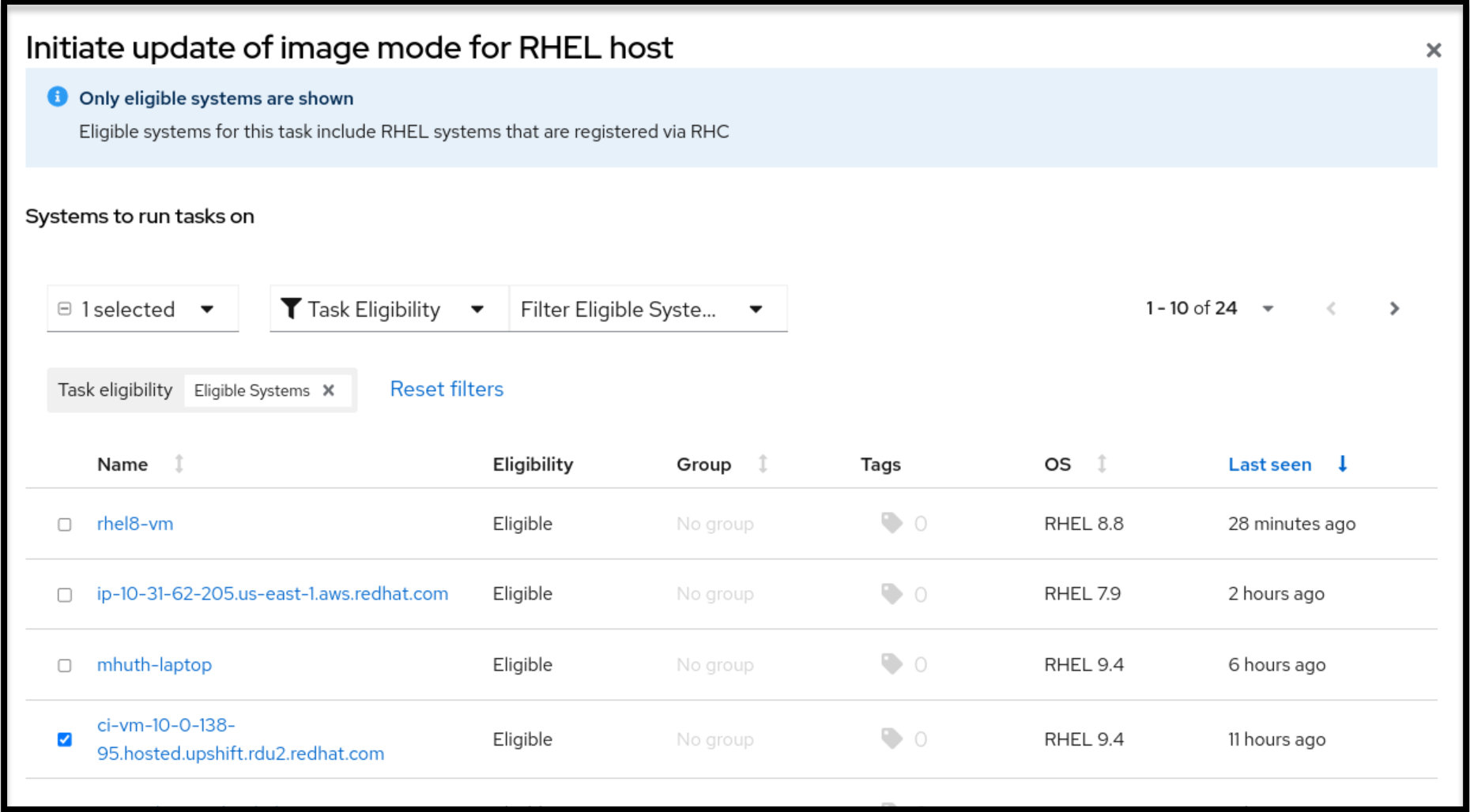 Eligible RHEL 9.4 system selected