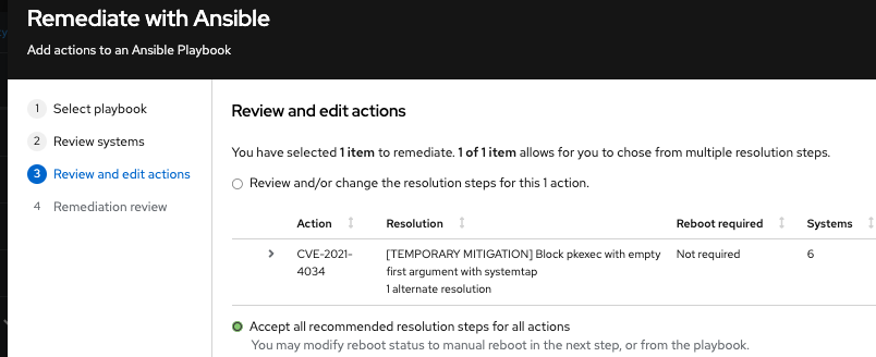 selected option to accept all recommended resolution steps