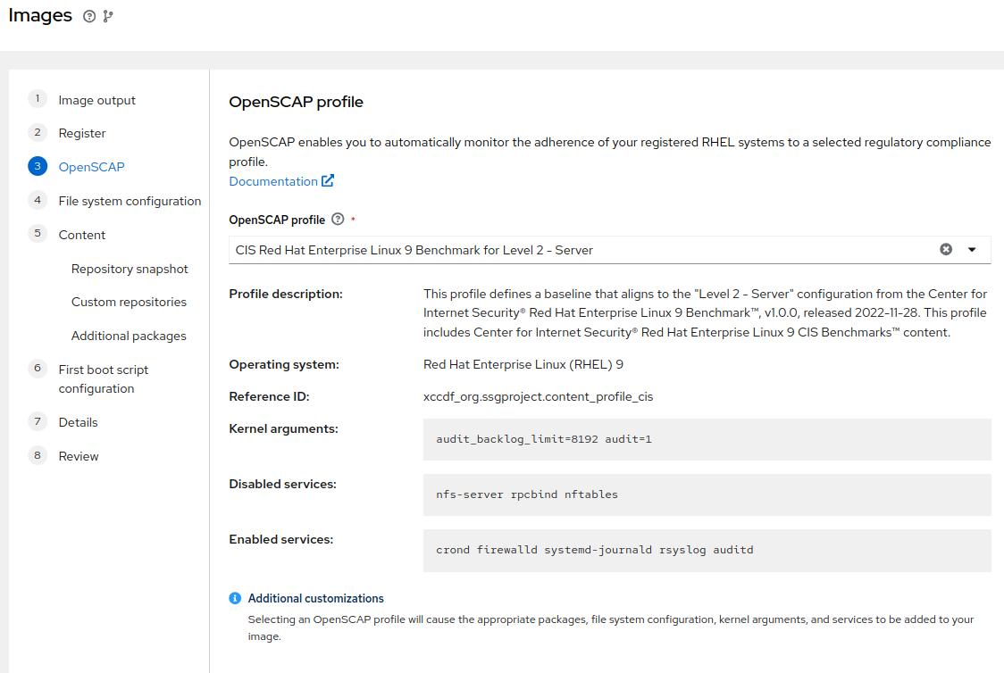 OpenSCAP profile for golden image