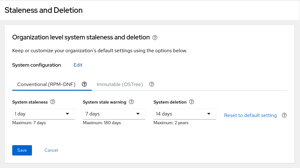 shows staleness and deletions options in the inventory service