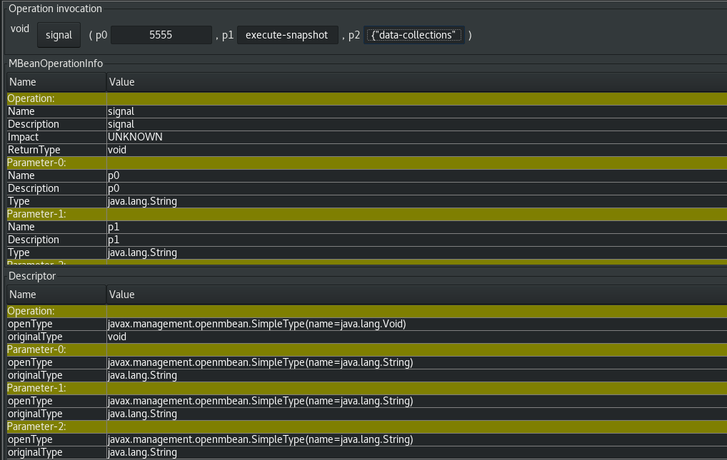 JConsole を使用して `execute-snapshot` シグナルを送信する