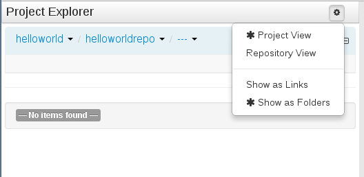 Selecting the helloworldrepo repository in the helloworld organizational group in Project Explorer