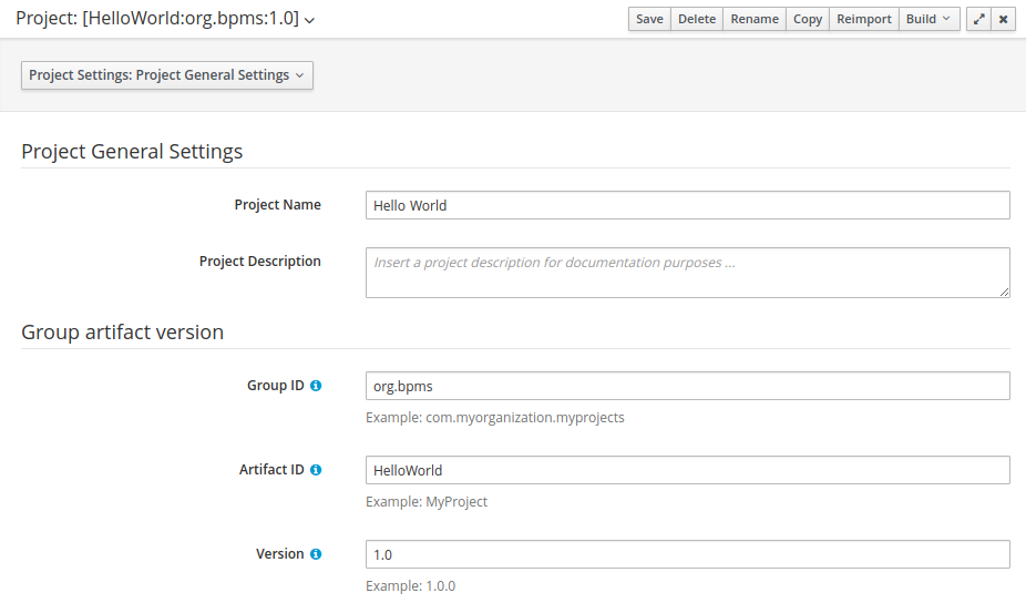 Project Editor with the Hello World Project Properties.