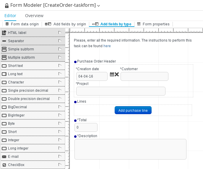 Adding a field by type screen for BRMS/BPMS User Guide 6.1 DR1