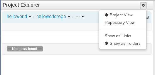 Selecting the helloworldrepo repository in the helloworld organizational unit in Project Explorer