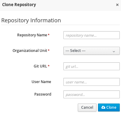 A screenshot of the Clone Repository dialog window.