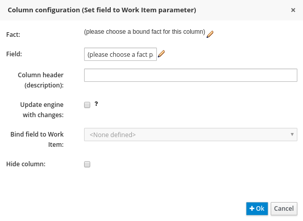 Field Value with Work Item Parameter in Guided Decision Table Editor in BRMS User Guide 6.0.2