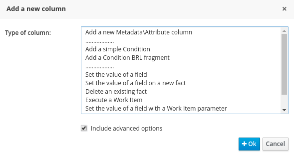 Add column pop-up for Guided Decision Tables in BRMS User Guide 6.0.2