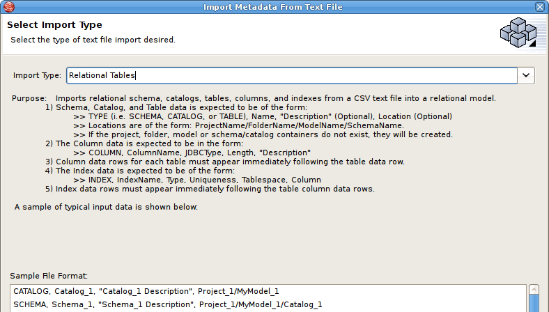 Select Import Type - Relational Tables (CSV Format)