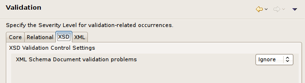 XSD Schema Model Validation Preferences Panel