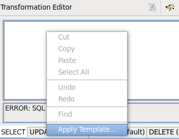 Transformation Editor context menu