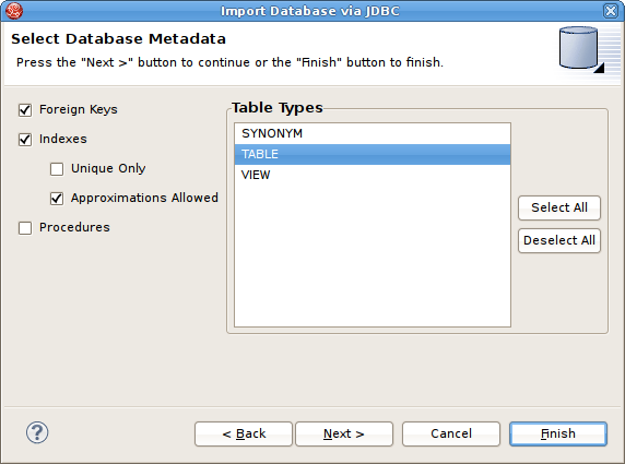 Select Database Metadata Dialog