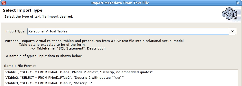 Select Import Type - Relational Virtual Tables (CSV Format)