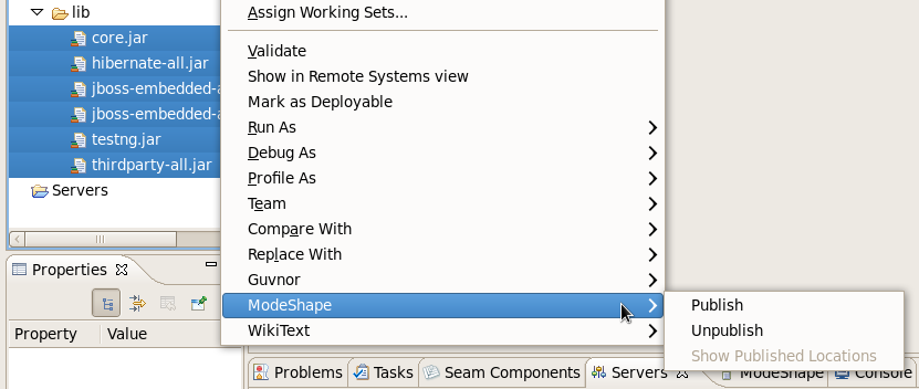 ModeShape context submenu