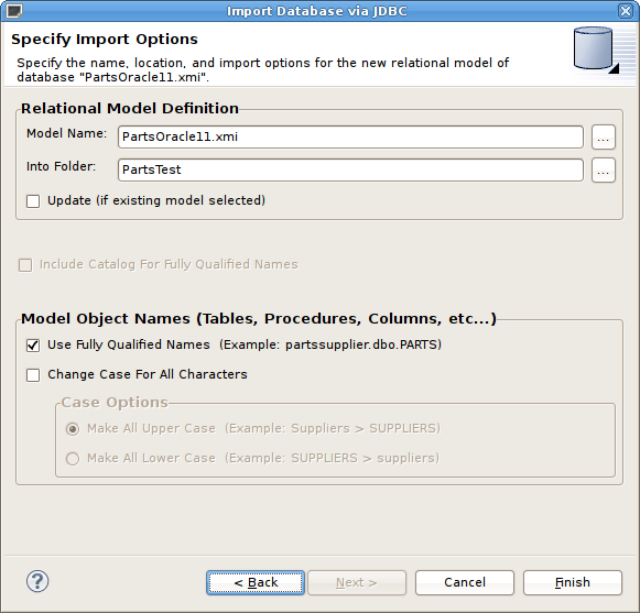 Specify Import Options Dialog