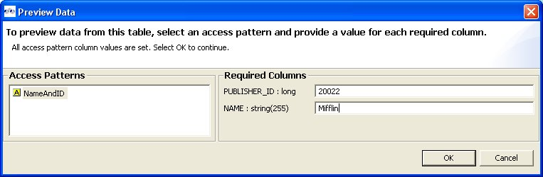 Access Pattern Column Input Dialog