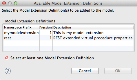 Add Model Extension Definitions ダイアログ