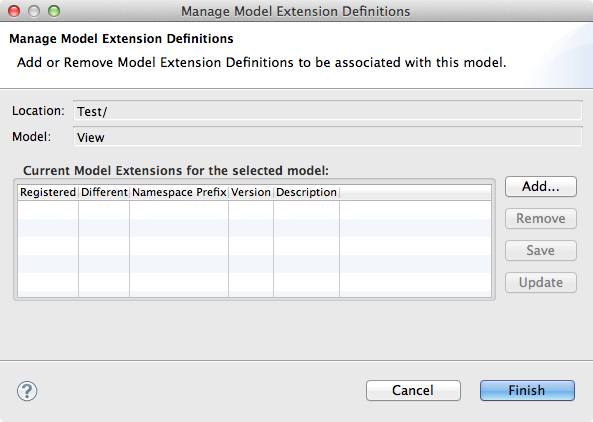 Manage Model Extension Definitions ダイアログ