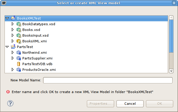 Select or Create XML View Model ダイアログ