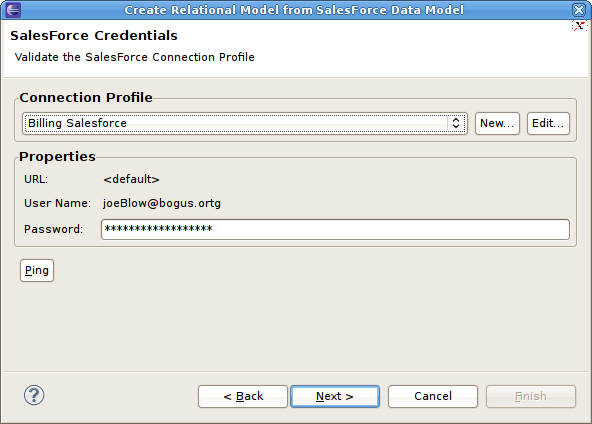Select Salesforce Credentials ダイアログ