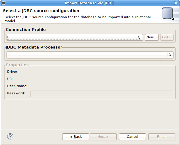 Select JDBC Source Configuration ダイアログ