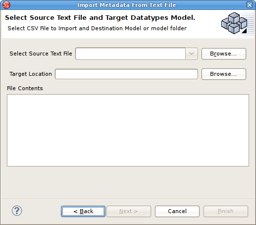 Select Source Text File and Datatypes Model
