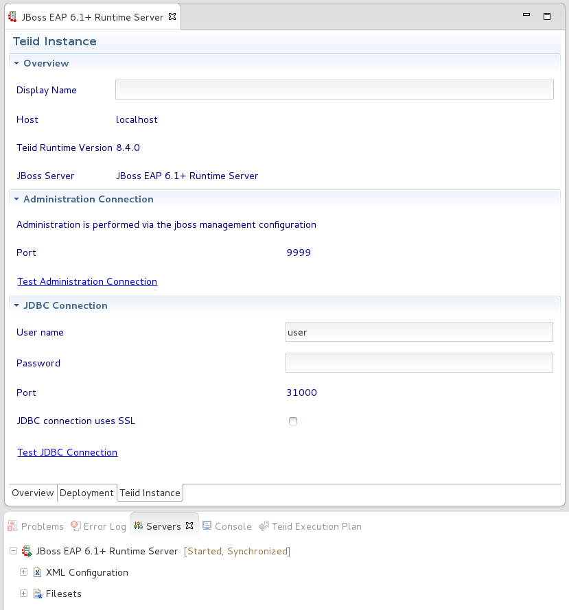 Editor for Configuring the Teiid Server