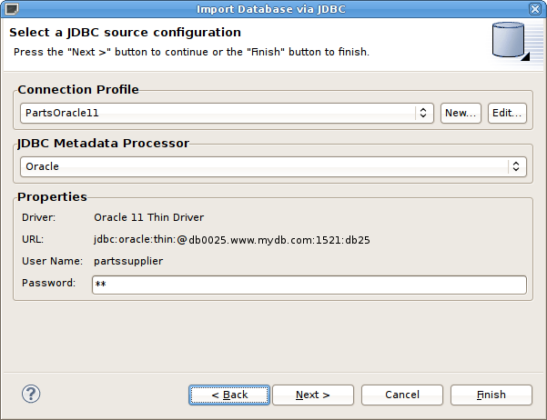 Select JDBC Source Configuration Dialog