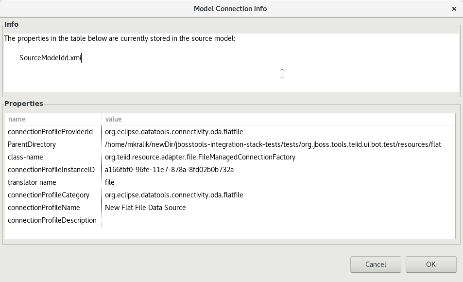 Connection Profile Information Dialog (in this image is used flat file connection profile)