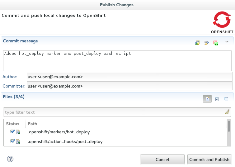 Committing and Publishing Changes to OpenShift