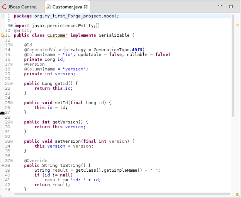 .java Displayed in the JBoss Editor