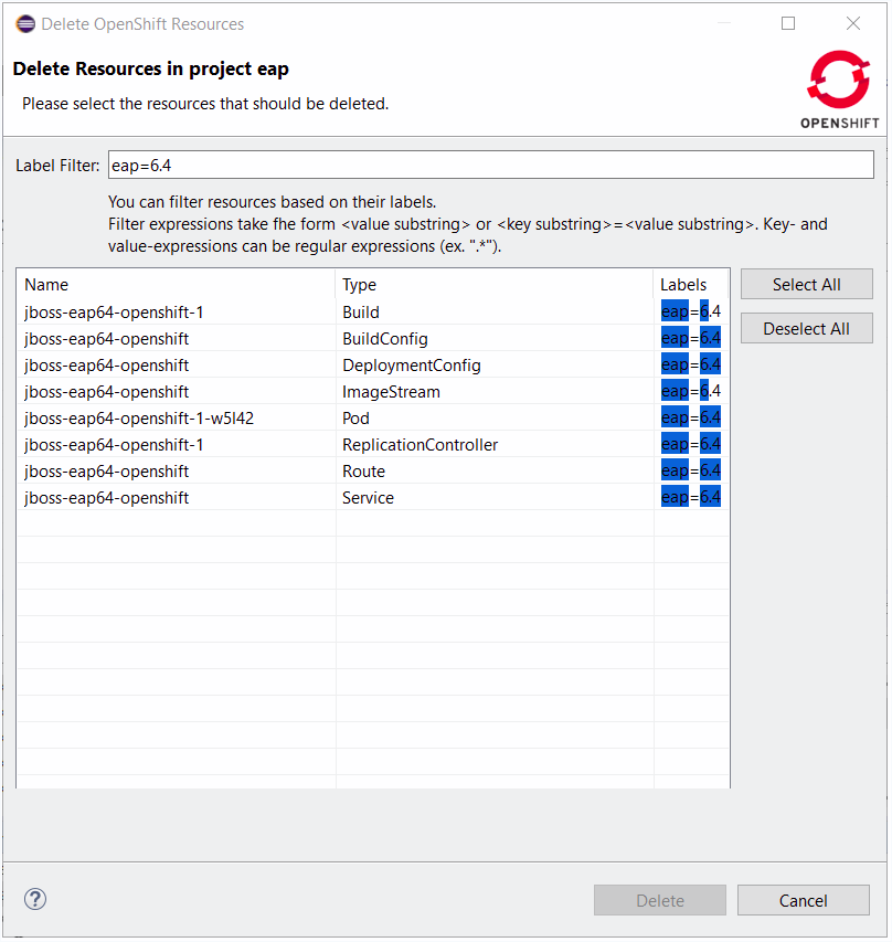 Selecting a Deployment for Deletion