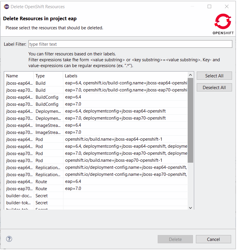 Deleting a Resource in an OpenShift Project