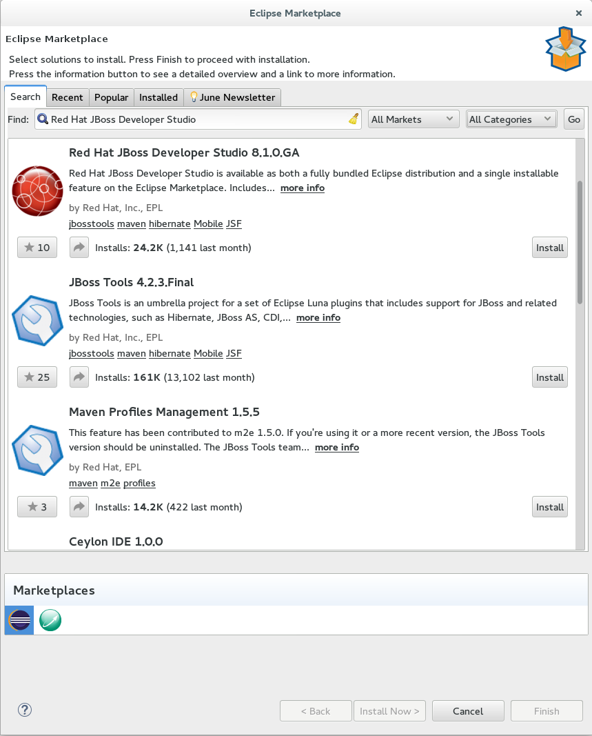 Red Hat JBoss Developer Studio (Luna) Available from Eclipse Marketplace