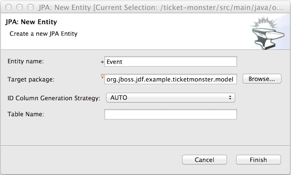 Create an Event Entity with the Forge 2 JPA: New Entity Wizard