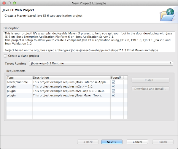 From the Target Runtime list, select jboss-eap-6.x Runtime.