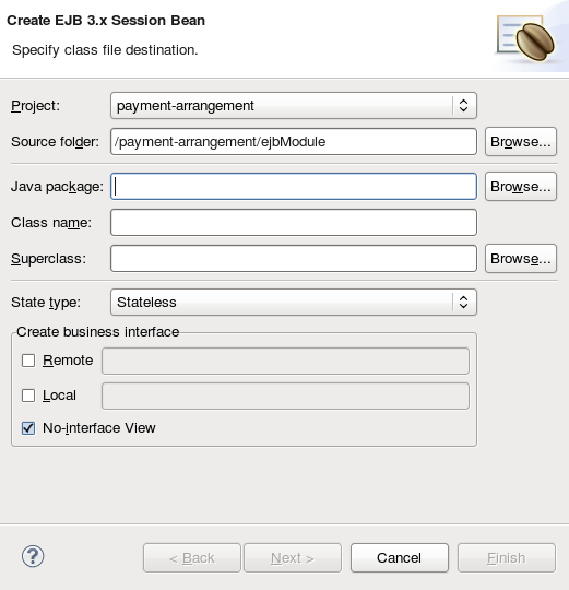 Create EJB 3.x Session Bean wizard