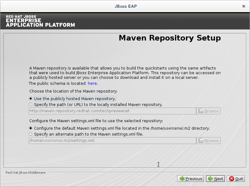 JBoss EAP インストールプログラム Maven リポジトリーセットアップ