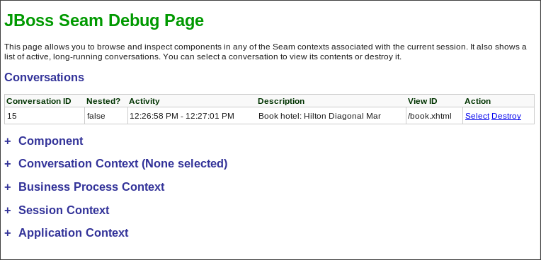 JBoss Seam Debug Page