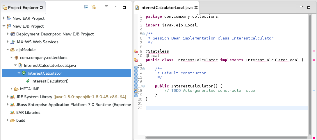New Session Bean in Red Hat JBoss Developer Studio