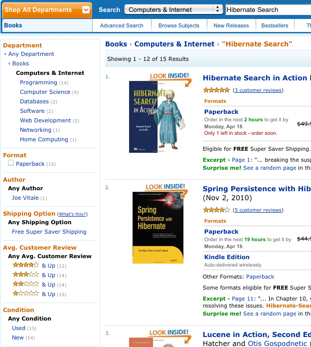 Amazon での Hibernate Search の検索