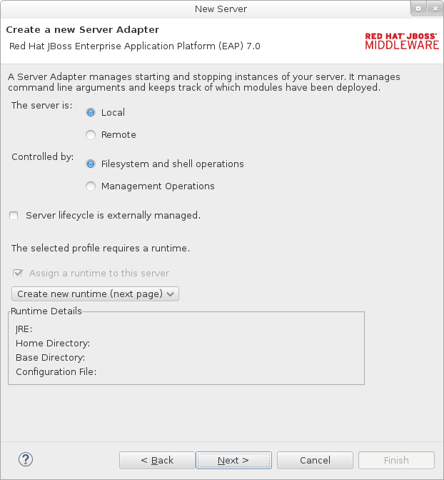 The *Create a New Server Adapter* window.